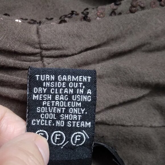 Karen Kane | Brown Sequin Wrap Front Sleeveless Knit Stretch Top | Size M - Picture 6 of 7